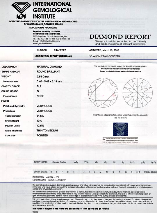 Foto 9 - Diamant-Zertifikat IGI 0,58ct Top Wesselton G SI2 VG VG, D5682