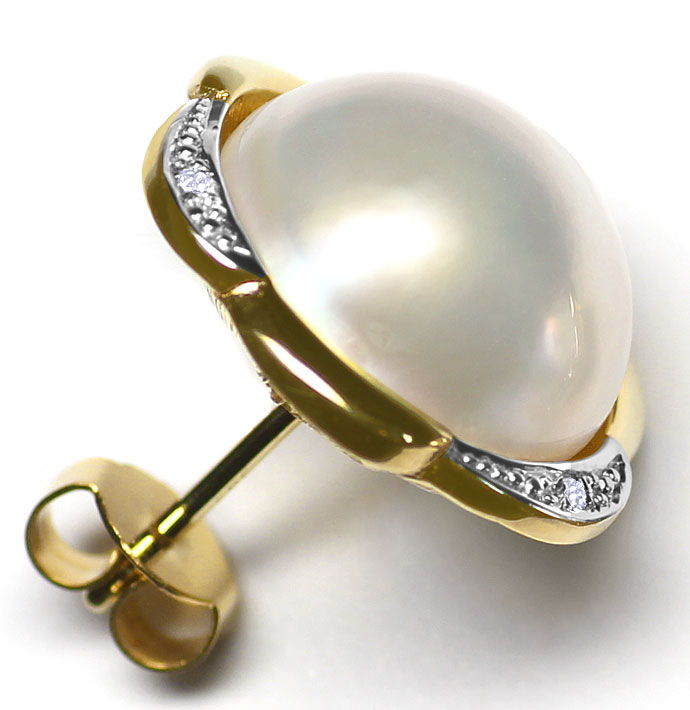 Foto 4 - Gold-Ohrringe 13mm Mabe Perle Diamanten 14K, S3622